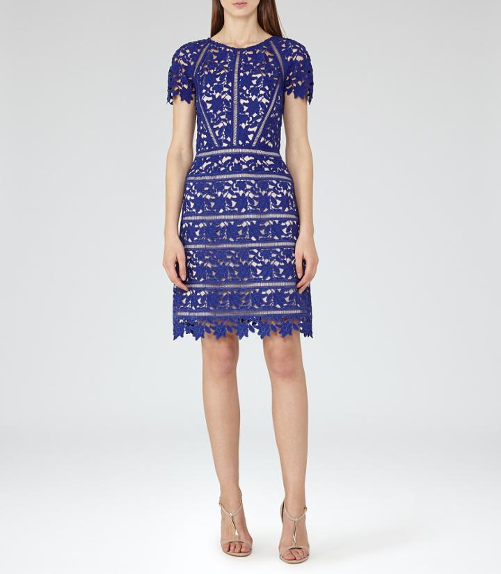 Reiss Orchid - Womens Lace Dress In Blue, Size 10