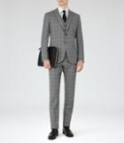 Reiss Crow - Mens Modern-fit Check Suit In Grey, Size 36