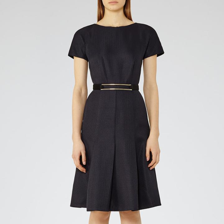 Reiss Hallie - Womens Textured Fit And Flare Dress In Blue