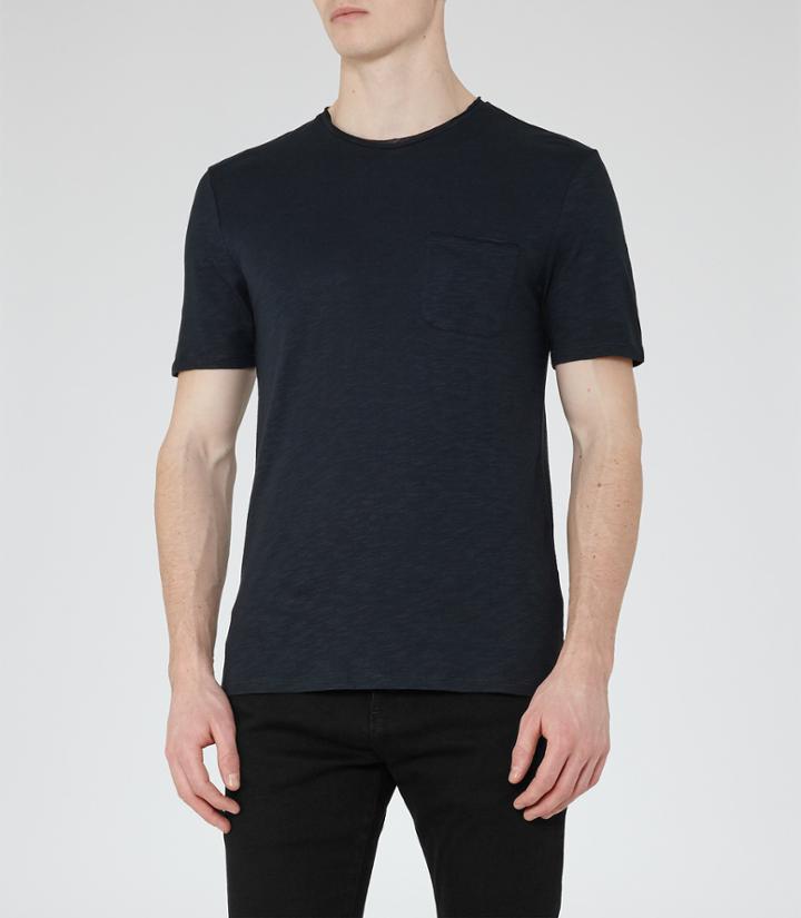 Reiss Jester - Slub Crew-neck T-shirt In Blue, Mens, Size S