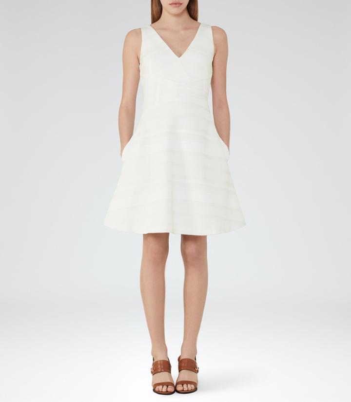Reiss Daisy - Fit And Flare Dress In White, Womens, Size 0