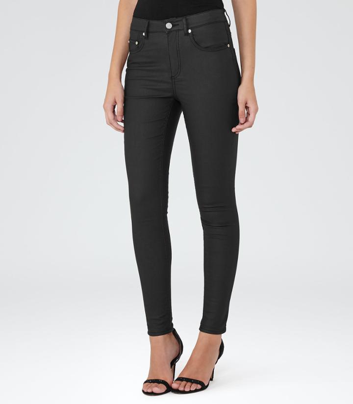 Reiss Helvin Coated - High-rise Skinny Jeans In Black, Womens, Size 24