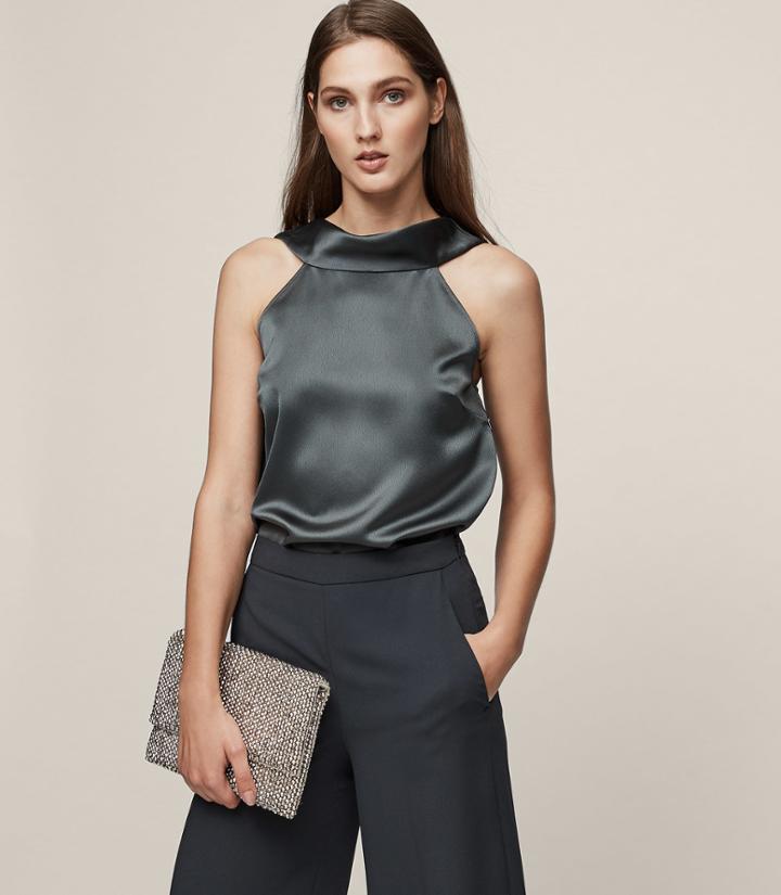 Reiss Shannon - Cowl-back Top In Blue, Womens, Size 2