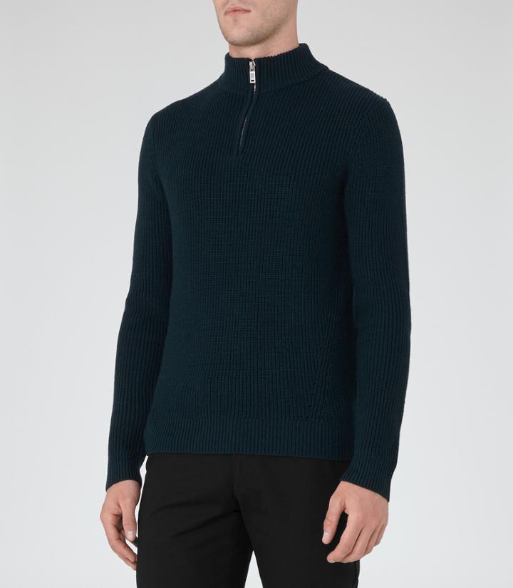 Reiss Moonlight - Mens Funnel Neck Jumper In Green, Size S