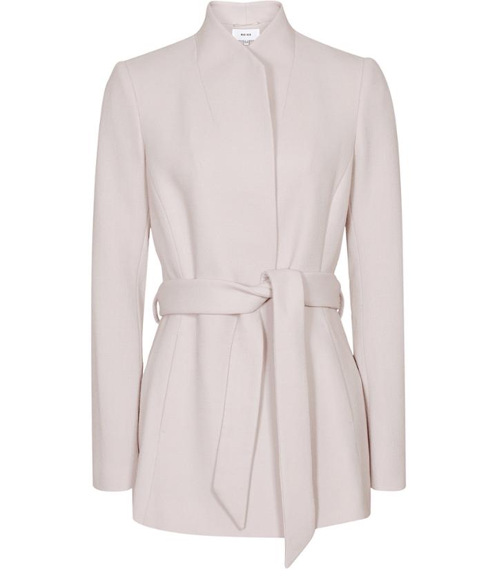 Reiss Felton - Womens Collarless Belted Jacket In Grey, Size 4