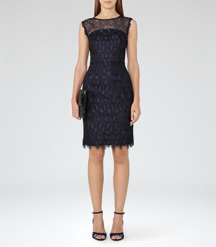 Reiss Kirsty - Womens Lace Dress In Blue, Size 6