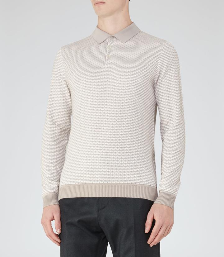 Reiss Cosmic - Mens Contrast Weave Polo Shirt In White, Size Xs