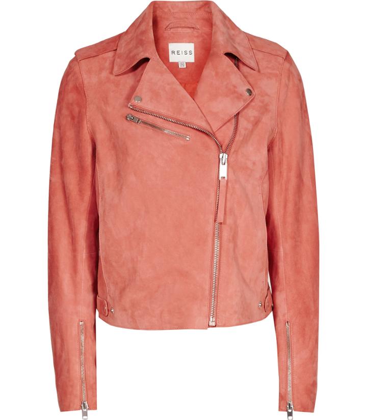 Reiss Deni - Womens Suede Biker Jacket In Red, Size 6