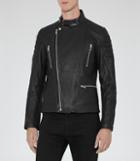 Reiss Harley - Mens Grained Leather Biker Jacket In Black, Size Xs