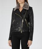 Reiss Dree - Shearling And Leather Jacket In Black, Womens, Size 0