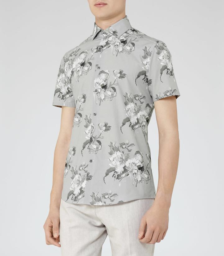 Reiss Monet - Floral Print Shirt In Brown, Mens, Size S