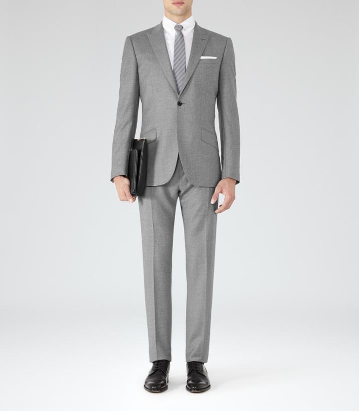 Reiss Samuel - Mens Peak Lapel Wool Suit In Grey, Size 36