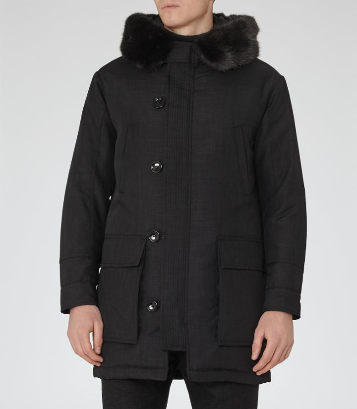 Reiss Ravage - Mens Faux Fur Parka Jacket In Blue, Size S