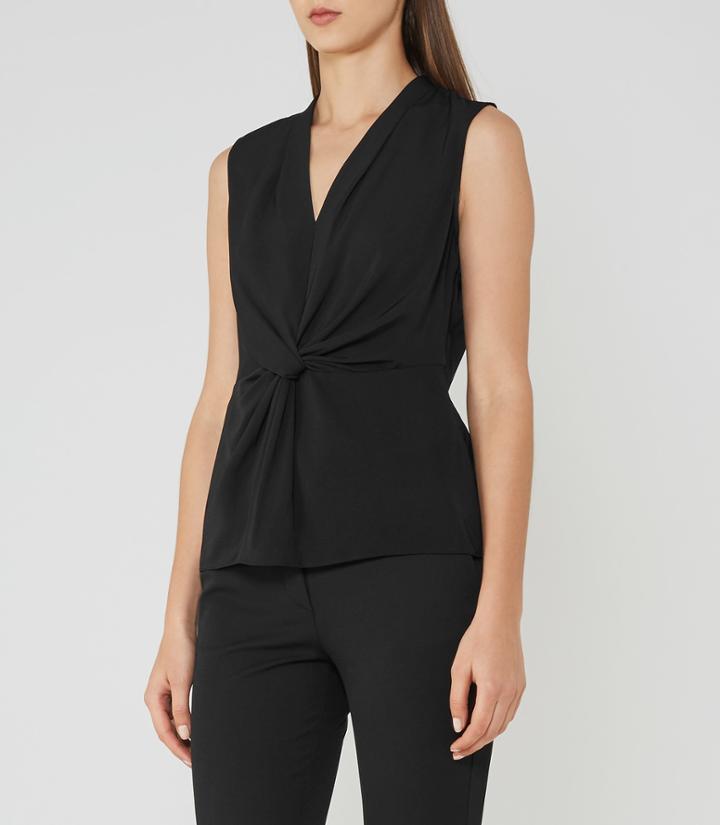 Reiss Farah - Twist-front Top In Black, Womens, Size 2