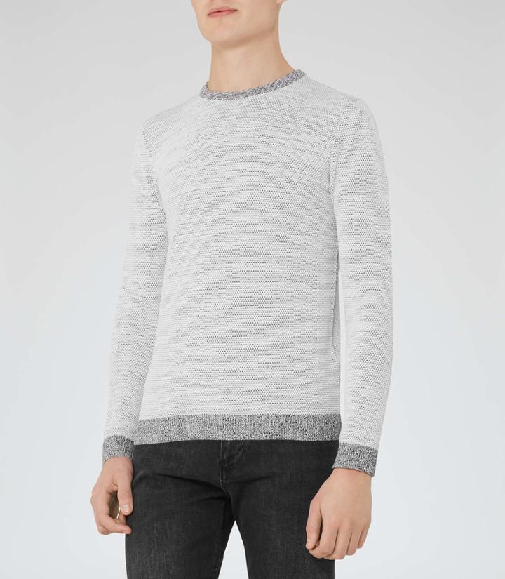 Reiss Roosevelt - Textured Crew-neck Jumper In Grey, Mens, Size S