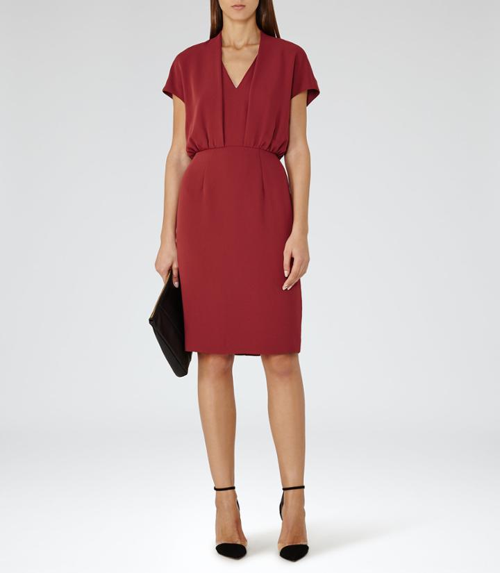 Reiss Dania - Womens V-neck Shift Dress In Red, Size 4