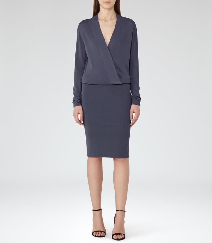 Reiss Lisbeth - Knitted Wrap-top Dress In Blue, Womens, Size 0