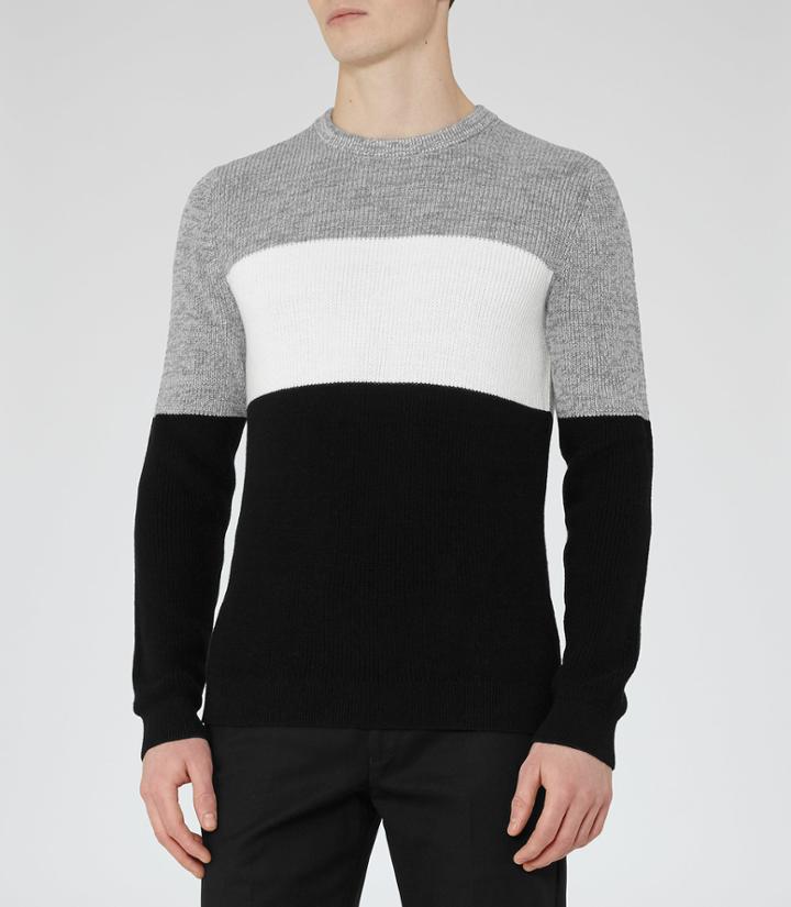 Reiss Frost - Mens Colour Block Jumper In Black, Size Xs