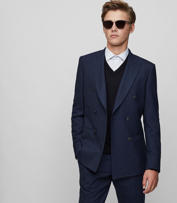 Reiss Earl - Merino Wool V-neck Jumper In Blue, Mens, Size Xs