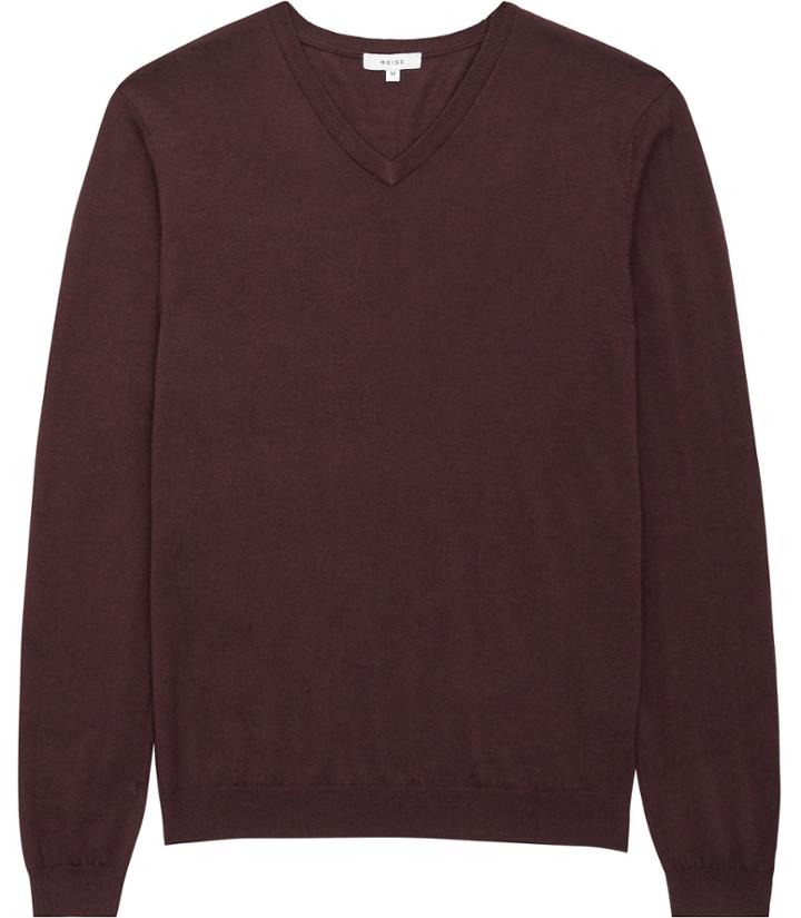 Reiss Emporer - Mens Merino V-neck Jumper In Purple, Size Xs