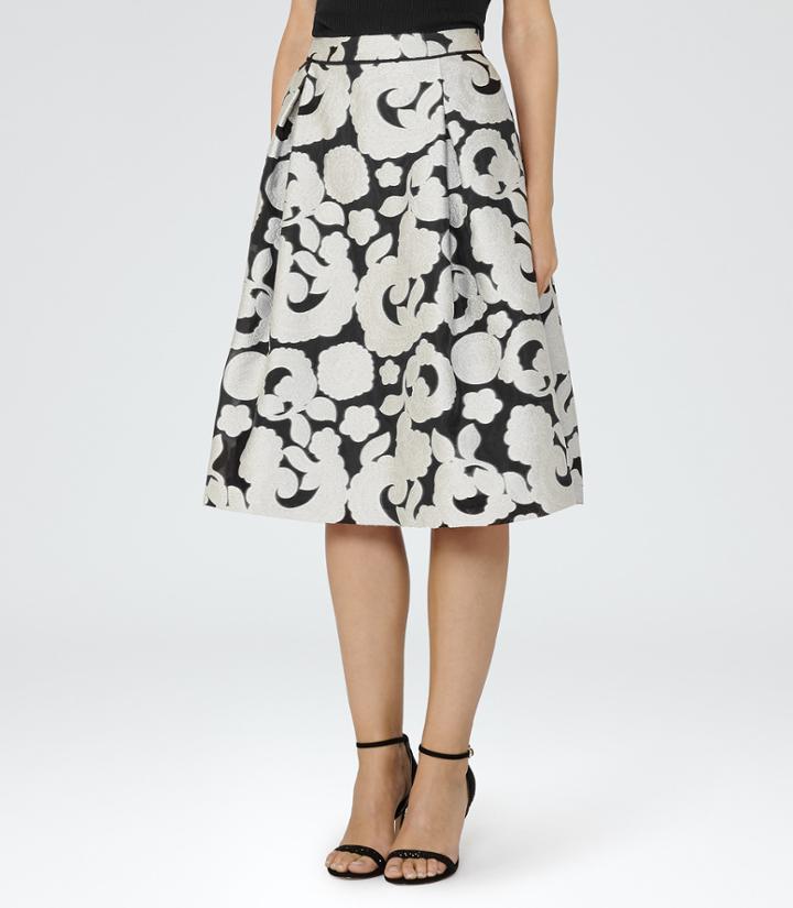 Reiss Drew - Womens Jacquard Midi Skirt In Black, Size 6