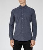 Reiss Bleu - Mens Textured Slim Shirt In Blue, Size M
