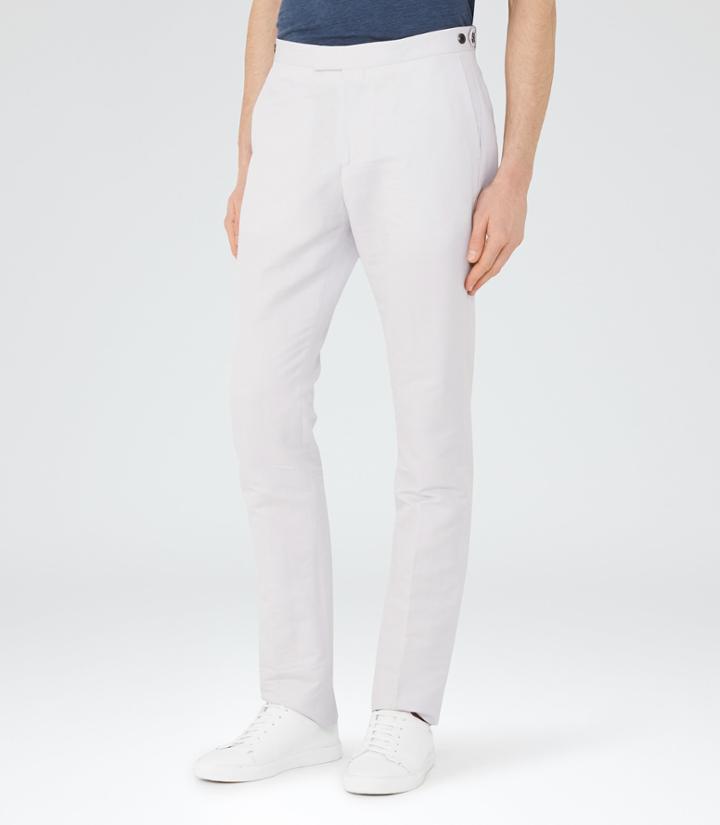 Reiss Bank - Mens Cotton And Linen Trousers In Grey, Size 28