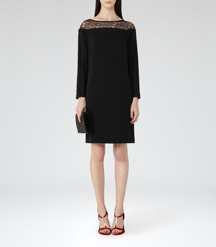 Reiss Claudia - Womens Lace-detail Shift Dress In Black, Size 6