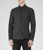 Reiss Galvanise - Mens Checked Brushed Cotton Shirt In Grey, Size Xs
