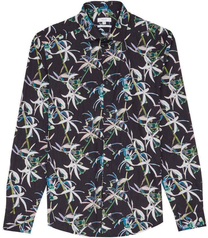 Reiss Ventus - Mens Floral Print Shirt In Black, Size Xs