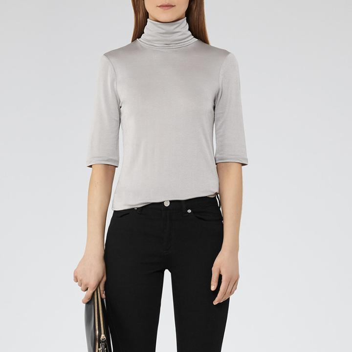 Reiss Britany - Womens Metallic High-neck Top In Grey