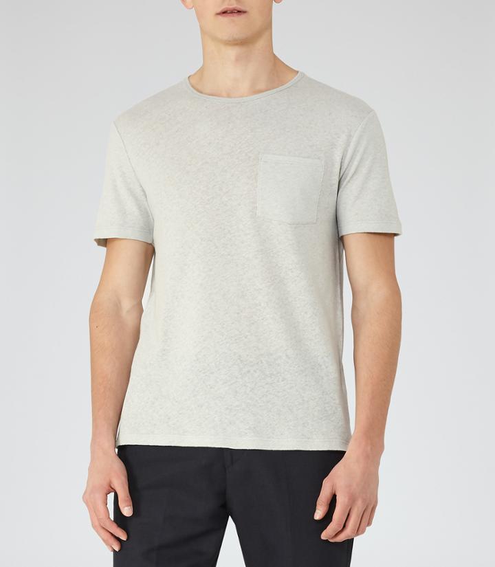Reiss Bernie - Cotton And Linen T-shirt In Blue, Mens, Size S
