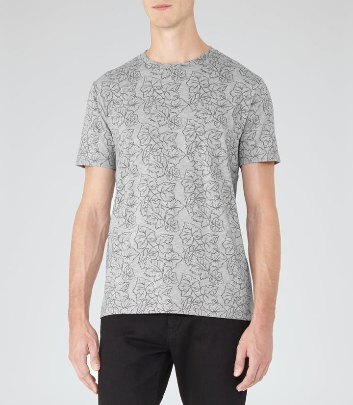 Reiss Drone - Mens Leaf Print T-shirt In Grey, Size S
