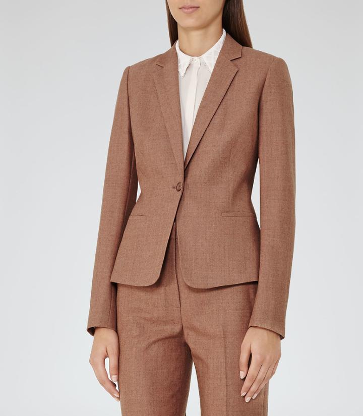 Reiss Hanako Jacket - Womens Single-breasted Blazer In Brown, Size 6