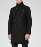 Reiss Benjamin - Mens Funnel Collar Coat In Black, Size Xs