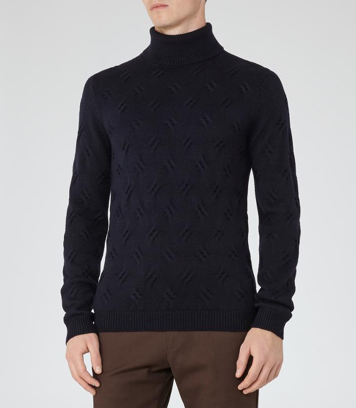 Reiss Martian - Mens Patterned Rollneck Jumper In Blue, Size Xs