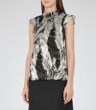 Reiss Andi - Textured Printed Top In Black, Womens, Size 2