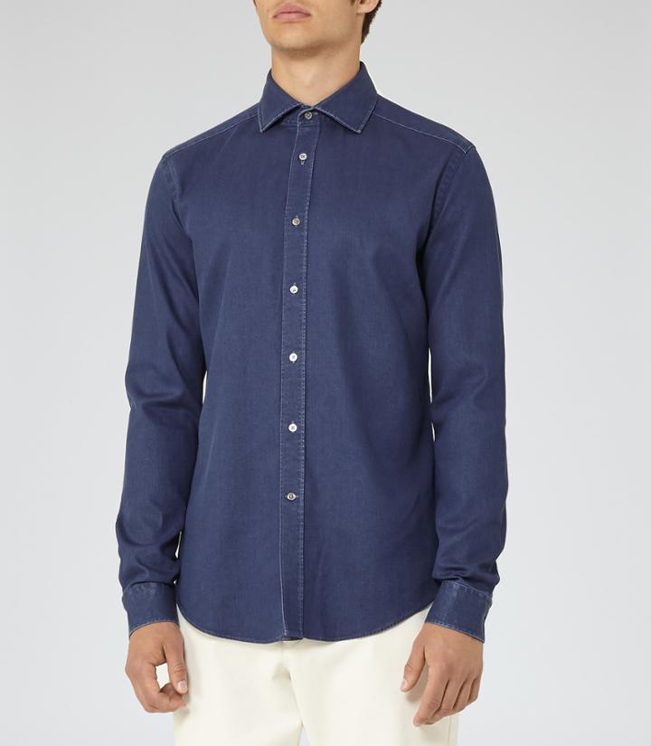 Reiss Denny - Mens Slim-fit Shirt In Blue, Size Xs