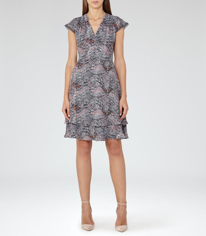 Reiss Angelika - Womens Printed Day Dress In Grey, Size 6