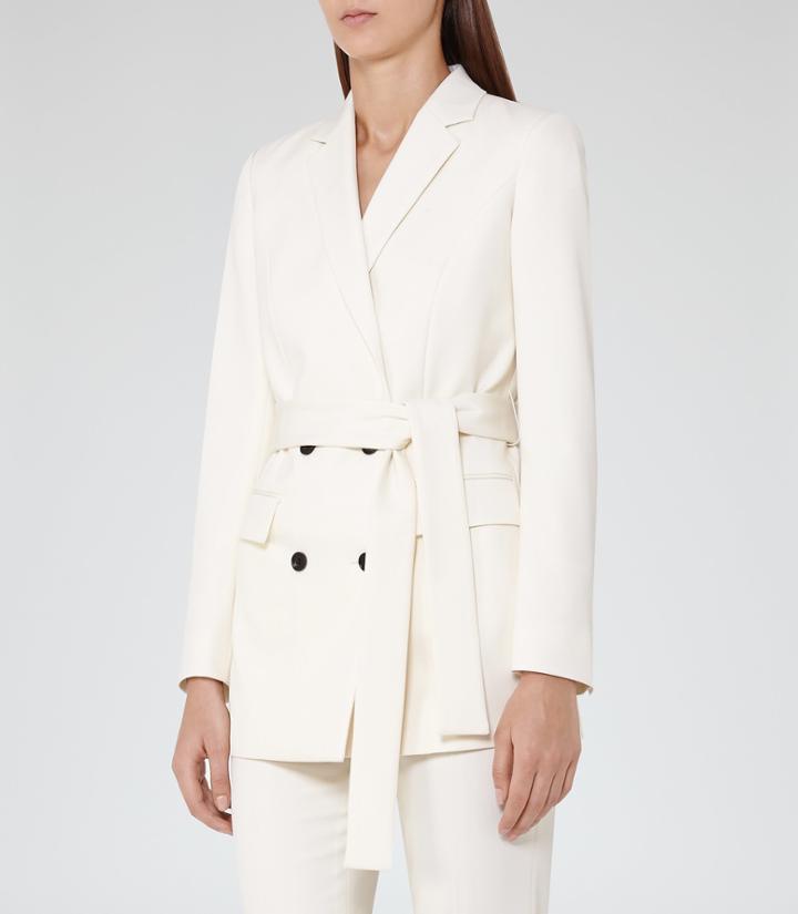 Reiss Angie - Double-breasted Blazer In White, Womens, Size 2