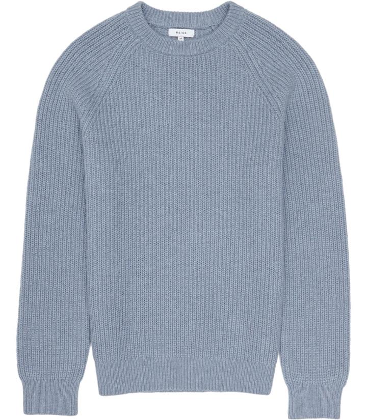Reiss Jamie - Mens Ribbed Crew-neck Jumper In Blue, Size Xs