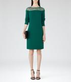Reiss Claudia - Womens Lace-detail Shift Dress In Green, Size 6
