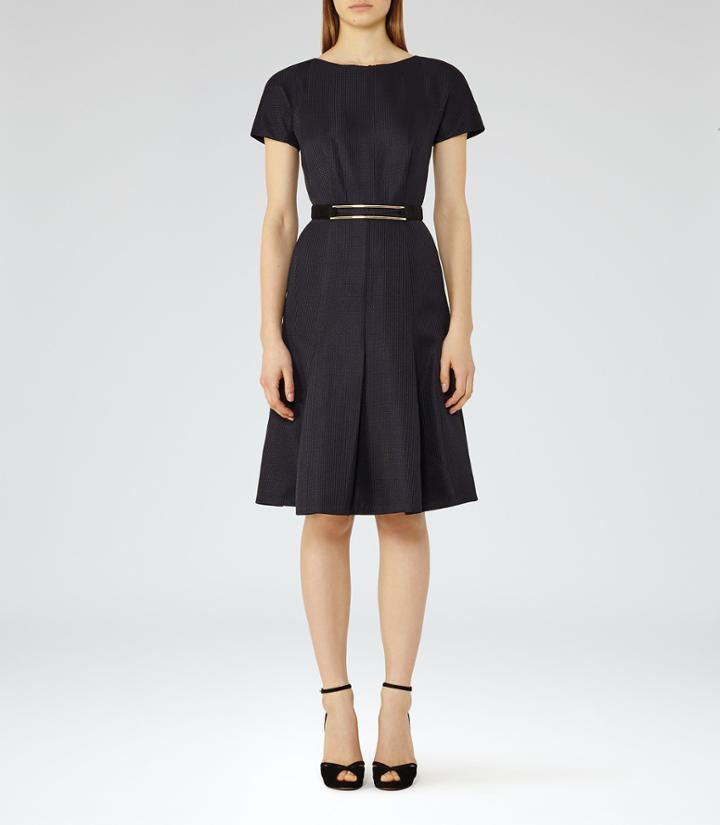 Reiss Hallie - Womens Textured Fit And Flare Dress In Blue, Size 4