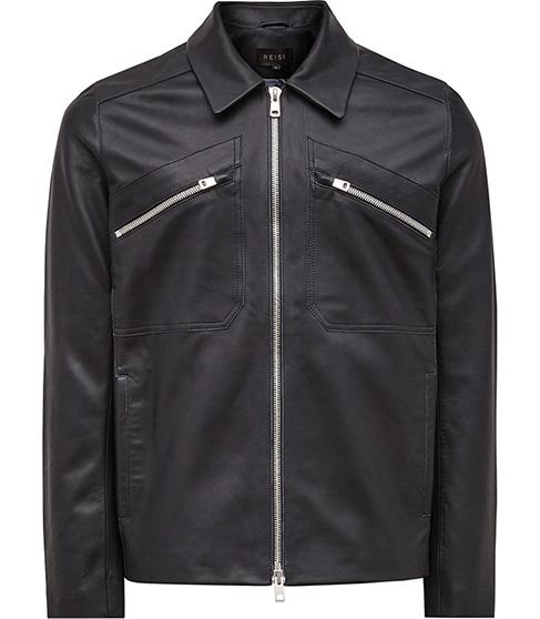 Reiss Jurassic Zip Detail Leather Jacket