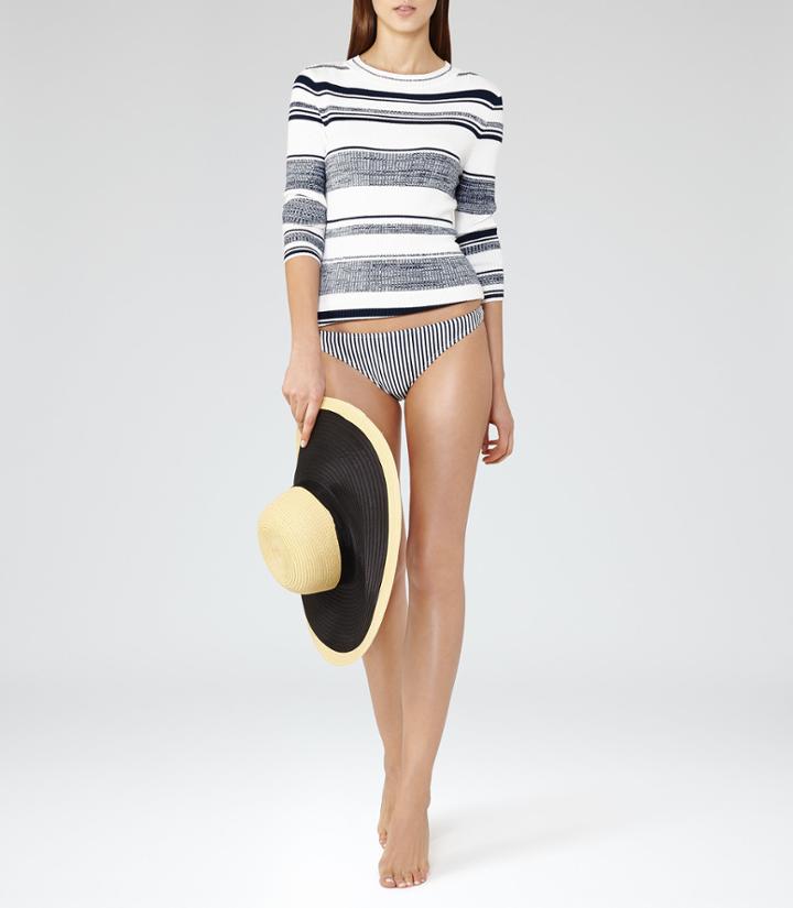 Reiss Jourdan Stripe T - Bikini Top In White, Womens, Size Xs