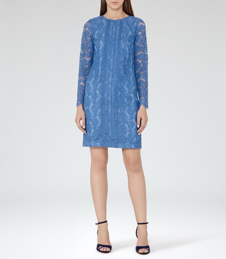 Reiss Suki - Womens Lace Shift Dress In Blue, Size 6