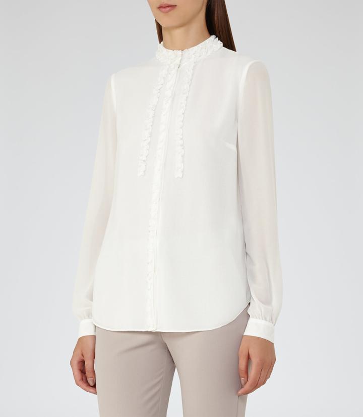 Reiss Serena - Womens Ruffle-front Blouse In White, Size 6