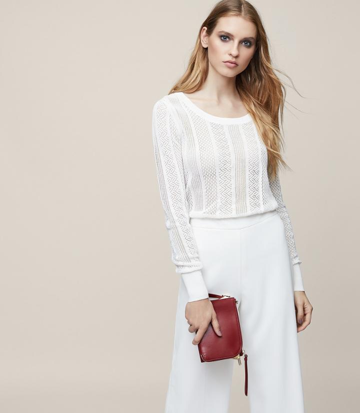 Reiss Flora - Open-weave Jumper In White, Womens, Size Xs