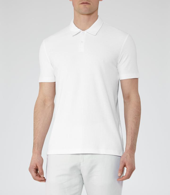 Reiss Charlton - Ribbed Polo Shirt In White, Mens, Size Xs