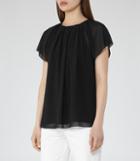 Reiss Bondell - Womens Gathered Short-sleeved Top In Black, Size 4